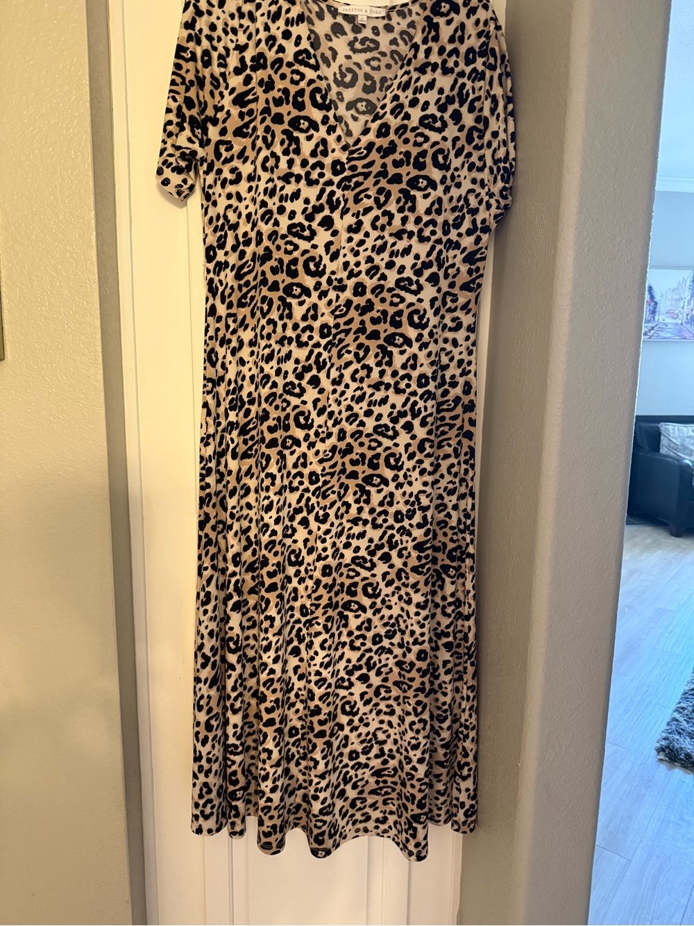 Leopard Print V-Neck maxi Dress - Beige & Black
